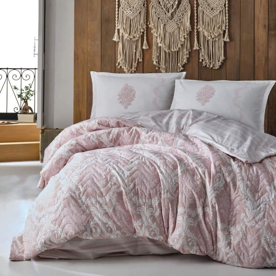 Ranforce 100% Pamuk Çift Kişilik Kapitoneli Dört Mevsim Set Fiorita Pembe V1