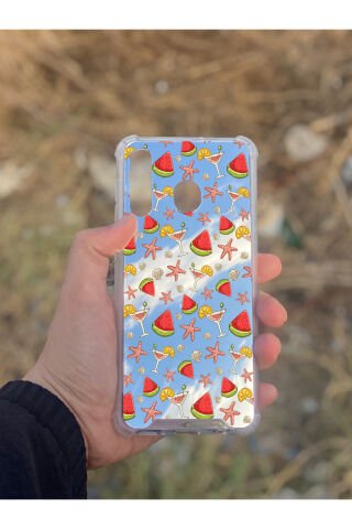 Samsung Galaxy A30 Uyumlu Aynalı Karpuz Desenli Darbe Kamera Korumalı Silikon Telefon Kılıfı