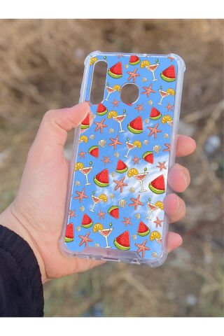 Samsung Galaxy A30 Uyumlu Aynalı Karpuz Desenli Darbe Kamera Korumalı Silikon Telefon Kılıfı