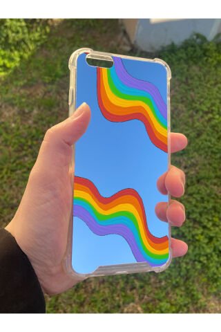 İphone 6S Plus Uyumlu Aynalı Gökkuşağı Desenli Darbe Kamera Korumalı Silikon Telefon Kılıfı