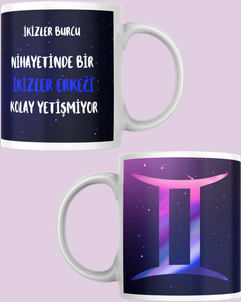 İkizler Burcu Erkeği Tasarım Seramik 350 Ml Kupa Bardak