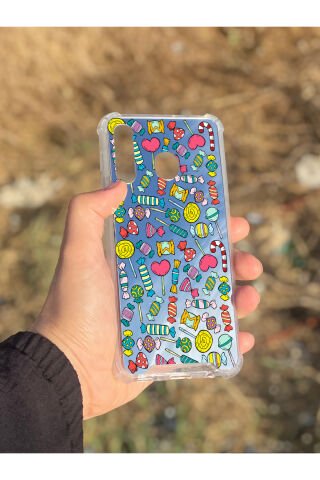 Samsung Galaxy A30 Uyumlu Aynalı Şeker Desenli Darbe Kamera Korumalı Silikon Telefon Kılıfı