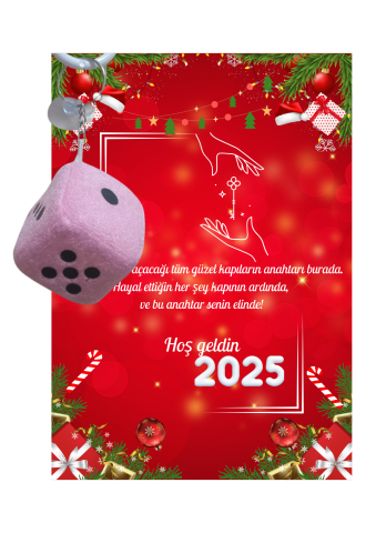 Yeni Yıl 2025 Kart Üzerinde Anahtarlık (Kişiye Özel Yazı Yazdırılabilir) Zar Model