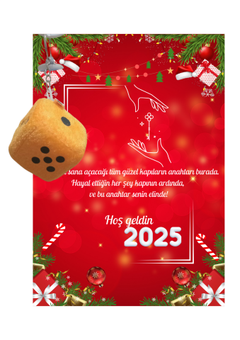 Yeni Yıl 2025 Kart Üzerinde Anahtarlık (Kişiye Özel Yazı Yazdırılabilir) Zar Model