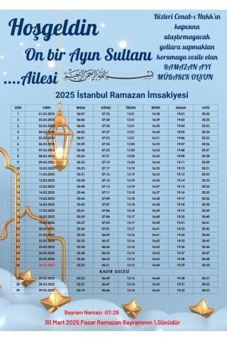 Ramazan İmsakiyesi Modern Kişiye Özel Tasarımlı Dijital Baskı 100 Adet A4 300 gr Model 18