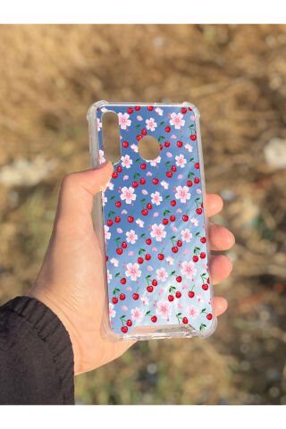 Samsung Galaxy A30 Uyumlu Aynalı Kiraz Desenli Darbe Kamera Korumalı Silikon Telefon Kılıfı