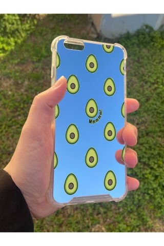 İphone 6S Plus Uyumlu Aynalı Avakado Desenli Darbe Kamera Korumalı Silikon Telefon Kılıfı