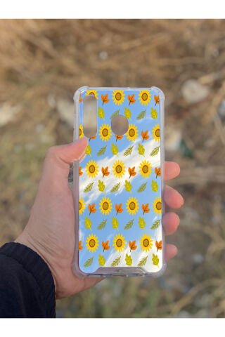 Samsung Galaxy A30 Uyumlu Aynalı Ayçiçeği Desenli Darbe Kamera Korumalı Silikon Telefon Kılıfı