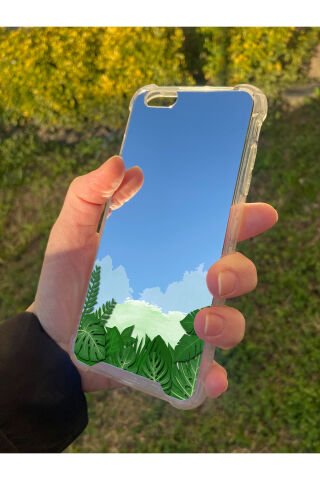 İphone 6S Plus Uyumlu Aynalı Yaprak Desenli Darbe Kamera Korumalı Silikon Telefon Kılıfı