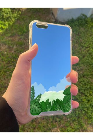 İphone 6S Plus Uyumlu Aynalı Yaprak Desenli Darbe Kamera Korumalı Silikon Telefon Kılıfı