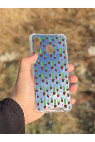 Samsung Galaxy A30 Uyumlu Aynalı Kaktüs Desenli Darbe Kamera Korumalı Silikon Telefon Kılıfı