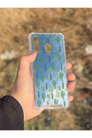 Samsung Galaxy A30 Uyumlu Aynalı Ağaç Kaktüs Desenli Darbe Kamera Korumalı Silikon Telefon Kılıfı