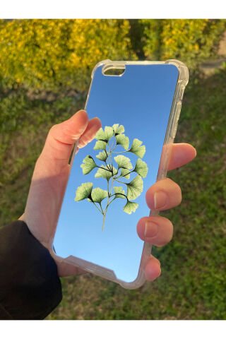 İphone 6S Plus Uyumlu Aynalı Ginkgo Desenli Darbe Kamera Korumalı Silikon Telefon Kılıfı