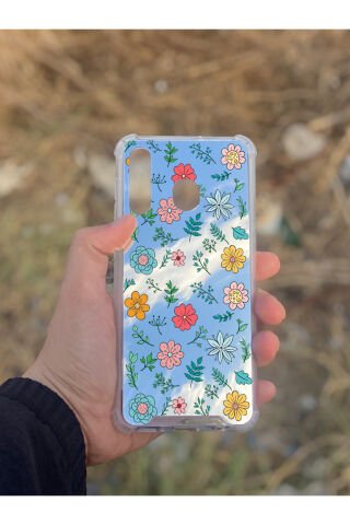 Samsung Galaxy A30 Uyumlu Aynalı Renkli Çiçek Desenli Darbe Kamera Korumalı Silikon Telefon Kılıfı