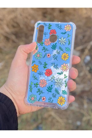 Samsung Galaxy A30 Uyumlu Aynalı Renkli Çiçek Desenli Darbe Kamera Korumalı Silikon Telefon Kılıfı