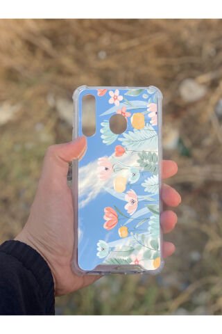 Samsung Galaxy A30 Uyumlu Aynalı Lale Desenli Darbe Kamera Korumalı Silikon Telefon Kılıfı