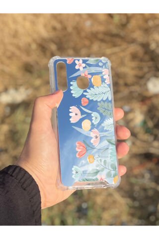 Samsung Galaxy A30 Uyumlu Aynalı Lale Desenli Darbe Kamera Korumalı Silikon Telefon Kılıfı