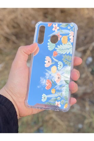 Samsung Galaxy A30 Uyumlu Aynalı Lale Desenli Darbe Kamera Korumalı Silikon Telefon Kılıfı