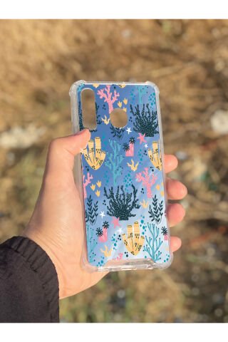 Samsung Galaxy A30 Uyumlu Aynalı Renkli Dal Desenli Darbe Kamera Korumalı Silikon Telefon Kılıfı
