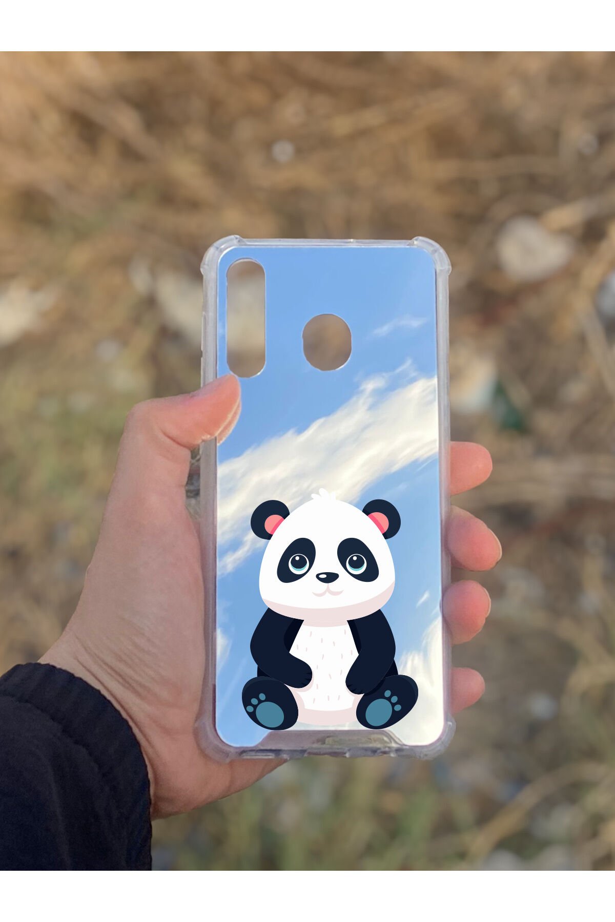 Samsung Galaxy A30 Uyumlu Aynalı Panda Desenli Darbe Kamera Korumalı Silikon Telefon Kılıfı