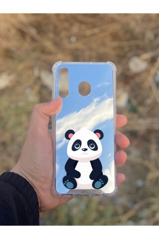 Samsung Galaxy A30 Uyumlu Aynalı Panda Desenli Darbe Kamera Korumalı Silikon Telefon Kılıfı