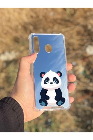 Samsung Galaxy A30 Uyumlu Aynalı Panda Desenli Darbe Kamera Korumalı Silikon Telefon Kılıfı