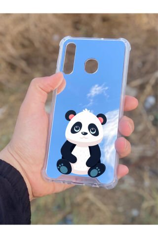 Samsung Galaxy A30 Uyumlu Aynalı Panda Desenli Darbe Kamera Korumalı Silikon Telefon Kılıfı