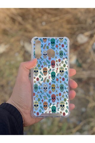 Samsung Galaxy A30 Uyumlu Aynalı Kuru Kafa Desenli Darbe Kamera Korumalı Silikon Telefon Kılıfı