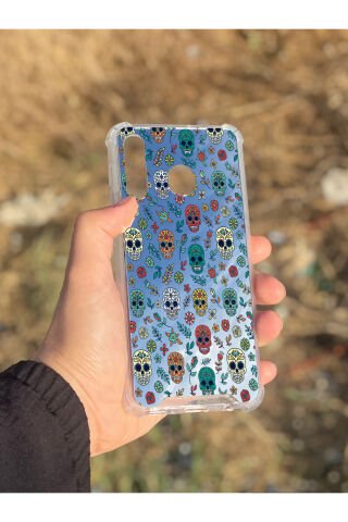 Samsung Galaxy A30 Uyumlu Aynalı Kuru Kafa Desenli Darbe Kamera Korumalı Silikon Telefon Kılıfı