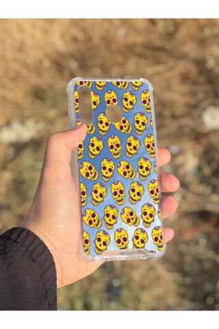 Samsung Galaxy A30 Uyumlu Aynalı Sarı Desenli Darbe Kamera Korumalı Silikon Telefon Kılıfı
