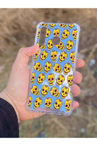 Samsung Galaxy A30 Uyumlu Aynalı Sarı Desenli Darbe Kamera Korumalı Silikon Telefon Kılıfı