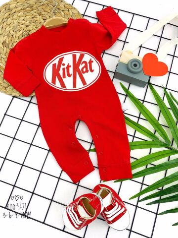 3-6-9-12 Ay Kitkat Çikolatam Baskılı Uzun Kollu Kız Erkek Bebek Tulumu