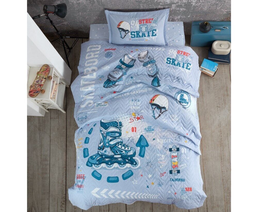 Ranforce 100% Pamuk Tek Kişilik Dört Mevsim Set Skyland V1 Mavi