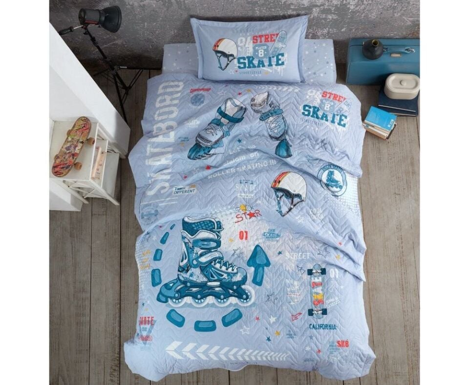 Ranforce 100% Pamuk Tek Kişilik Dört Mevsim Set Skyland V1 Mavi