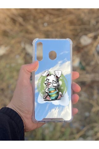 Samsung Galaxy A30 Uyumlu Aynalı Tavşan Desenli Darbe Kamera Korumalı Silikon Telefon Kılıfı