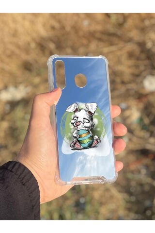 Samsung Galaxy A30 Uyumlu Aynalı Tavşan Desenli Darbe Kamera Korumalı Silikon Telefon Kılıfı