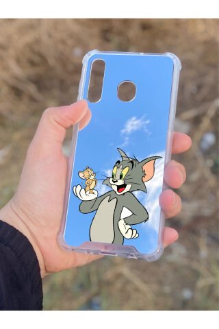 Samsung Galaxy A30 Uyumlu Aynalı Tom Ve Jerry Desenli Darbe Kamera Korumalı Silikon Telefon Kılıfı