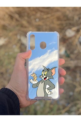 Samsung Galaxy A30 Uyumlu Aynalı Tom Ve Jerry Desenli Darbe Kamera Korumalı Silikon Telefon Kılıfı