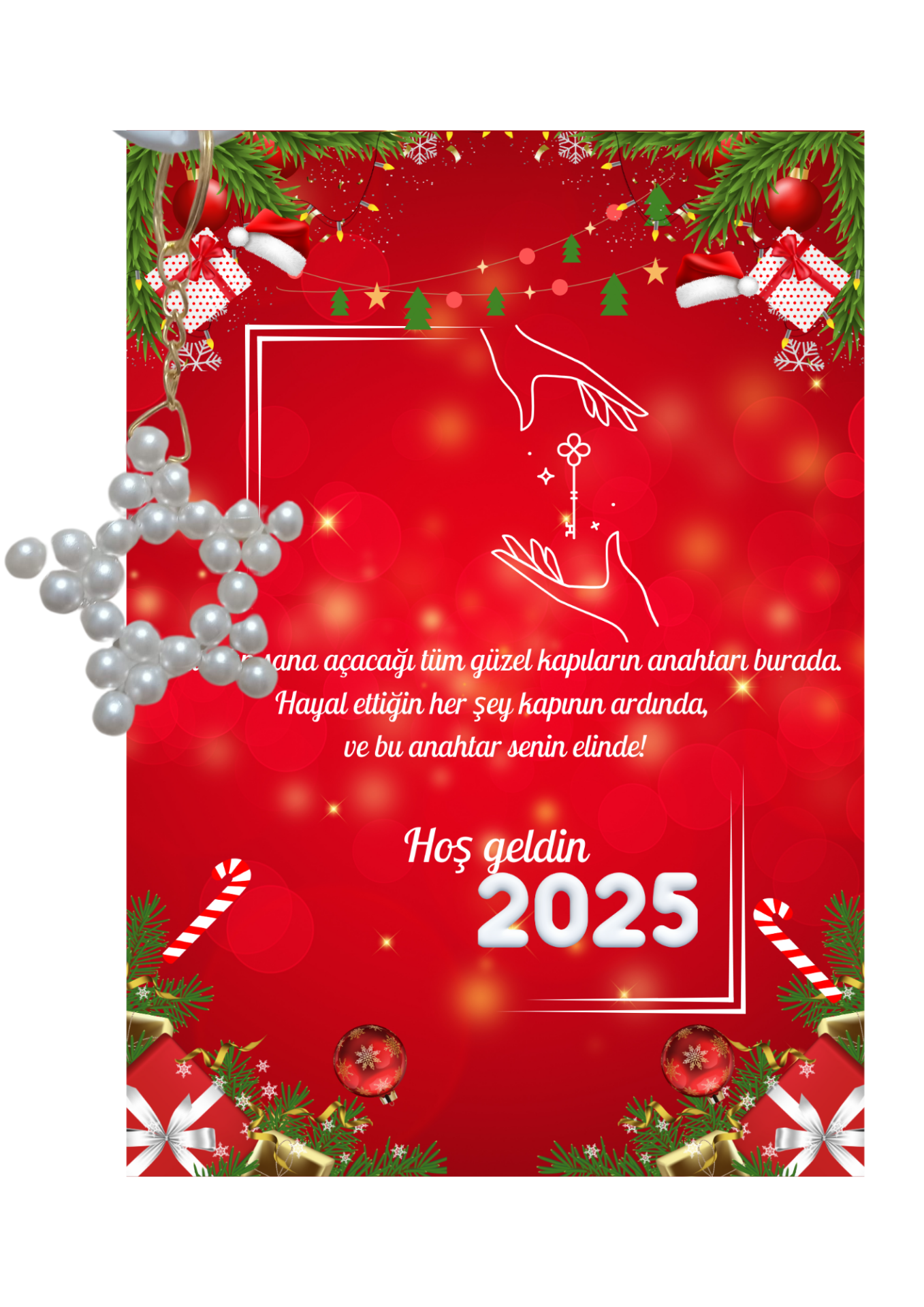 Yeni Yıl 2025 Kart Üzerinde Anahtarlık (Kişiye Özel Yazı Yazdırılabilir) Yıldız Model