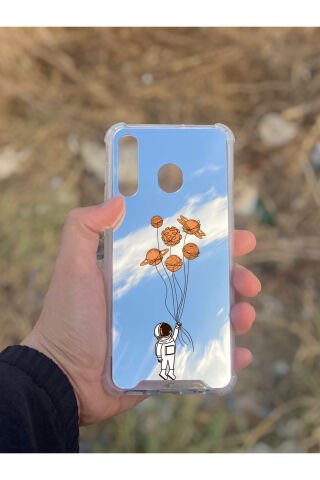 Samsung Galaxy A30 Uyumlu Aynalı Astronot Desenli Darbe Kamera Korumalı Silikon Telefon Kılıfı