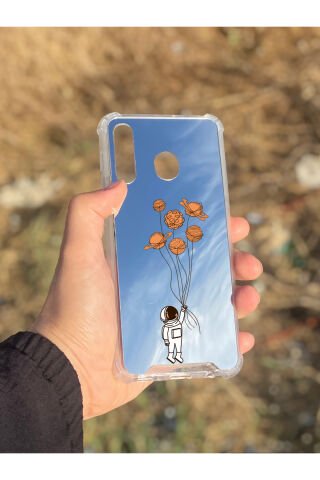 Samsung Galaxy A30 Uyumlu Aynalı Astronot Desenli Darbe Kamera Korumalı Silikon Telefon Kılıfı