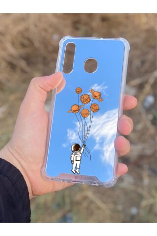 Samsung Galaxy A30 Uyumlu Aynalı Astronot Desenli Darbe Kamera Korumalı Silikon Telefon Kılıfı