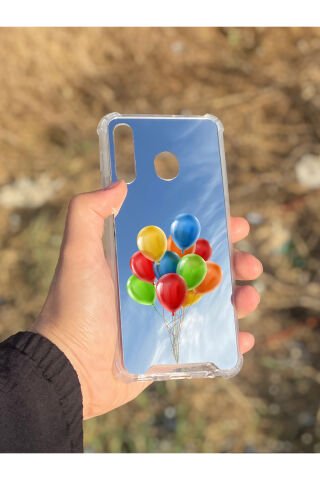 Samsung Galaxy A30 Uyumlu Aynalı Balon Desenli Darbe Kamera Korumalı Silikon Telefon Kılıfı