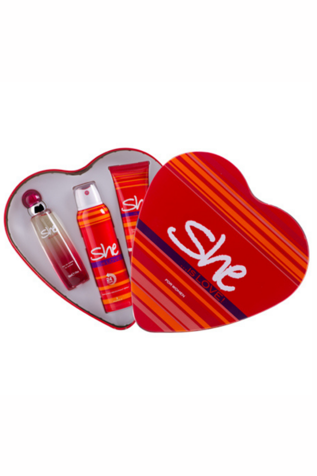 She Love Kadın Parfüm Kalpli Set 50 ml EDT Parfüm - Deodorant - Vücut Losyonu 3'lü Set