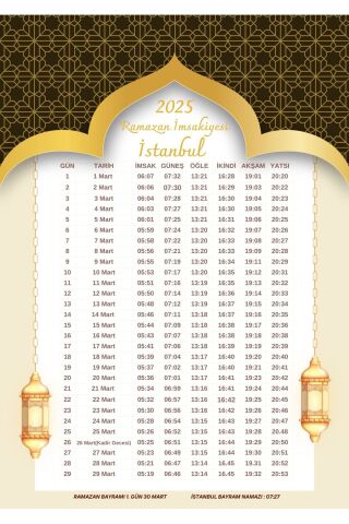 Ramazan İmsakiyesi Modern Kişiye Özel Tasarımlı Dijital Baskı 100 Adet A4 300 gr Model 41