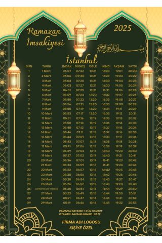Ramazan İmsakiyesi Modern Kişiye Özel Tasarımlı Dijital Baskı 100 Adet A4 300 gr Model 46