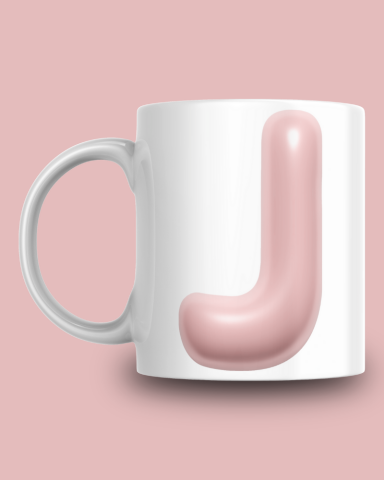 Marshmallow J Harfli Seramik 350 Ml Kupa Bardak , Kişiye Özel Hediye