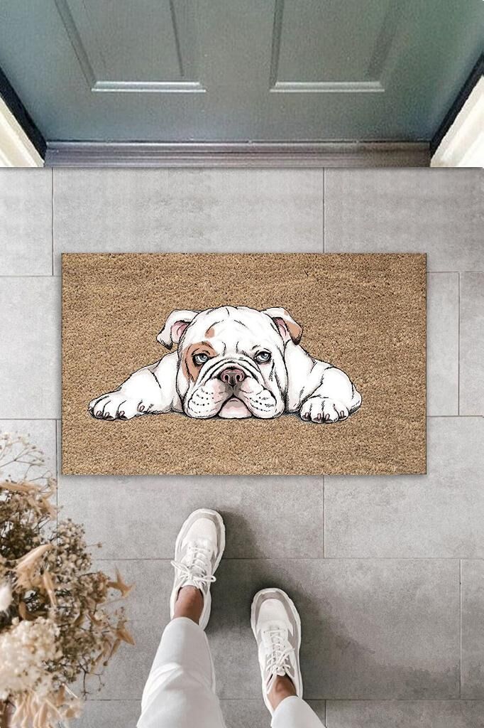 Dekoratif Dijital Baskı Bej Köpek Dış Mekan Paspas K-3005