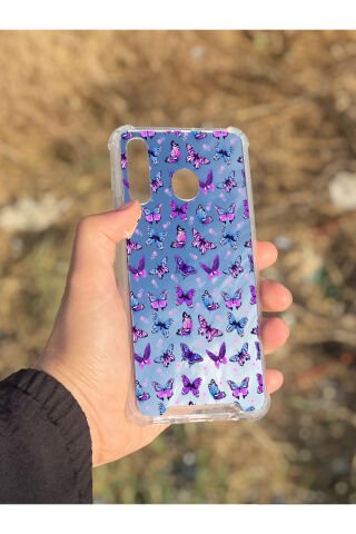 Samsung Galaxy A30 Uyumlu Aynalı Kelebek Desenli Darbe Kamera Korumalı Silikon Telefon Kılıfı