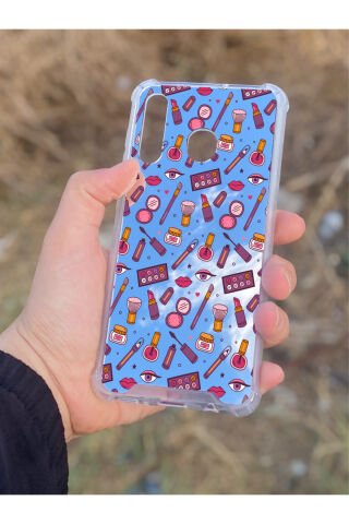 Samsung Galaxy A30 Uyumlu Aynalı Makyaj Desenli Darbe Kamera Korumalı Silikon Telefon Kılıfı